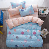 Home bedding 4pcs flat sheet set red heart bed linen set sheet pillowcase&duvet cover set Cute bird child bedclothes leaf cover
