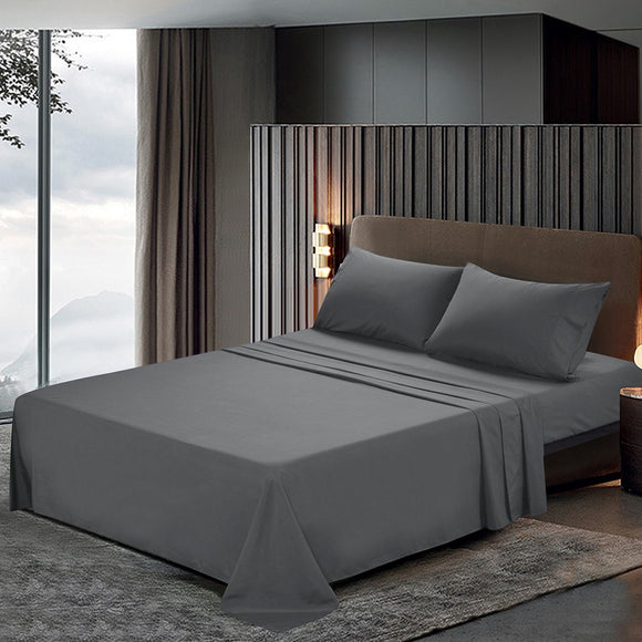 Htovila 4-Piece Bed Sheet Set Soft Brushed Microfiber Bedding Set Flat Sheet + Fitted Sheet + 2pcs Pillowcase--Queen Size + Grey