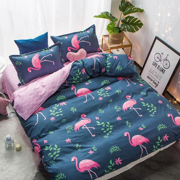 Lovely Cartoon Pink Animal Bedding Sets 3/4pcs Geometric Pattern Bed Linings Duvet Cover Bed Sheet Pillowcases Cover Set