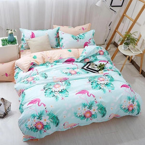Lovely Cartoon Pink Animal Bedding Sets 3/4pcs Geometric Pattern Bed Linings Duvet Cover Bed Sheet Pillowcases Cover Set