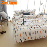 Svetanya Feather Print Sheet Pillowcase and Quilt Cover Sets 100% Cotton Bedlinen Twin Double Queen King Size Bedding Set