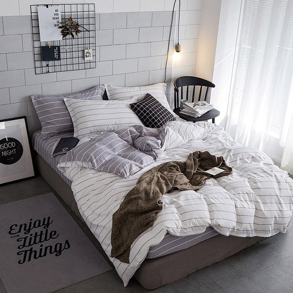 Simple Double-Sided Striped Bed Set Of Three Or Four Sets
