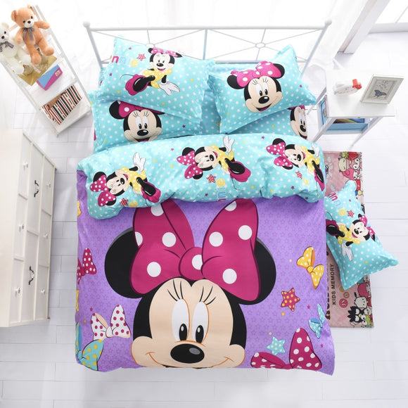 purple mickey children bedding set queen full single size duvet cover sheet pillow case bed linen set