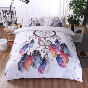 Svetanya Pillowcase+Quilt Cover 3pc Bedding Set (no Sheet) Dreamcatcher Feathers Print Bedclothes