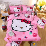 New Bedding Cartoon Hello Kitty cut Mouse 4pcs/3pcs Duvet Cover Sets Soft Polyester Bed Linen Flat Bed Sheet Set Pillowcase